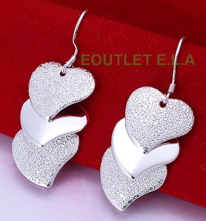 50mm SILVER HEARTS DANGLE EARRINGS